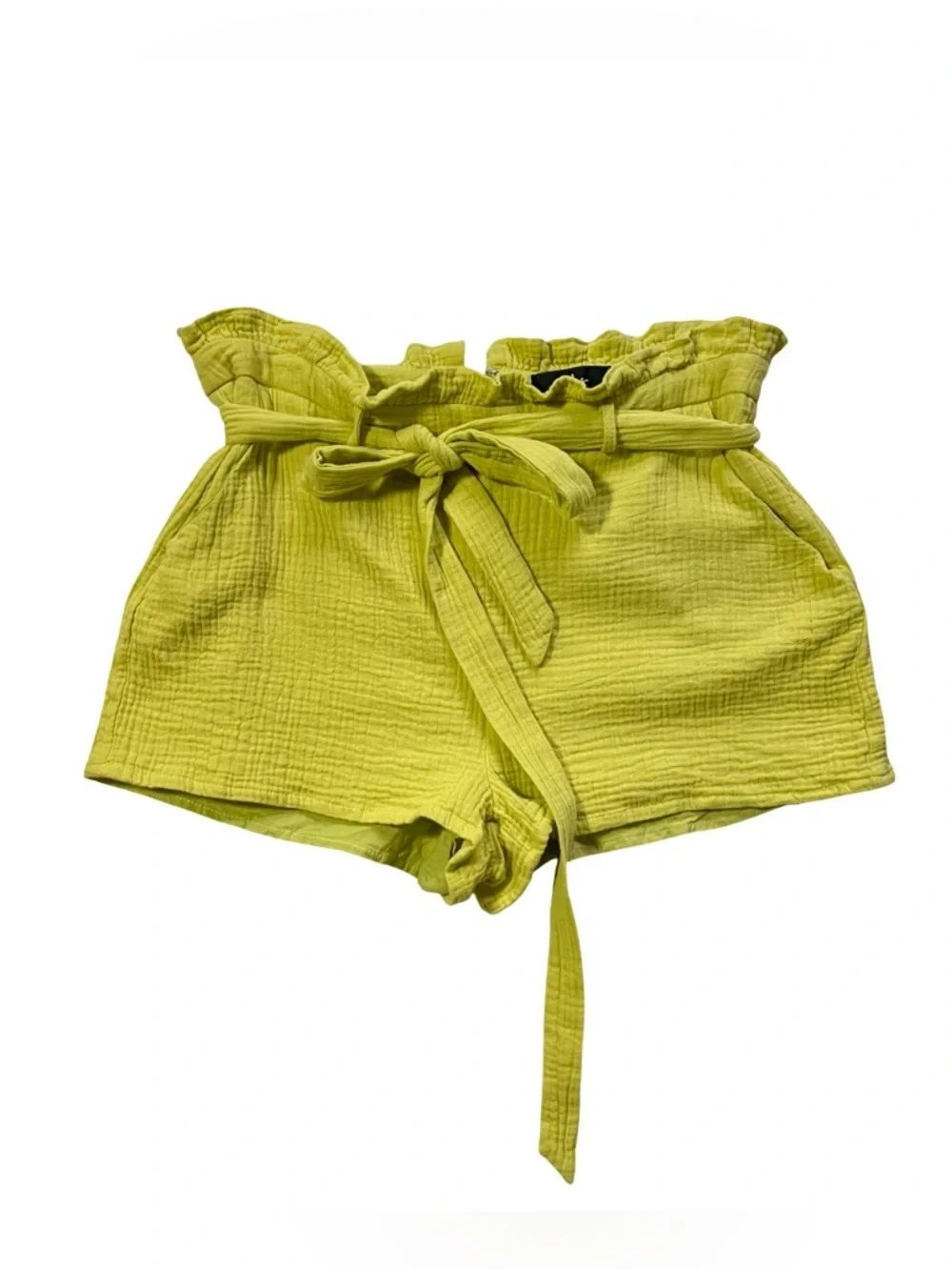 Lulu's Friendship Lime Green Tie Front Crop Top Paperbag Shorts Set Size Medium